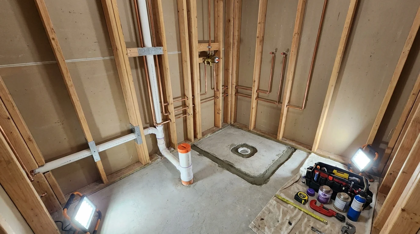 Bathroom rough-in plumbing during remodel by Johns Plumbing LLC in Payson